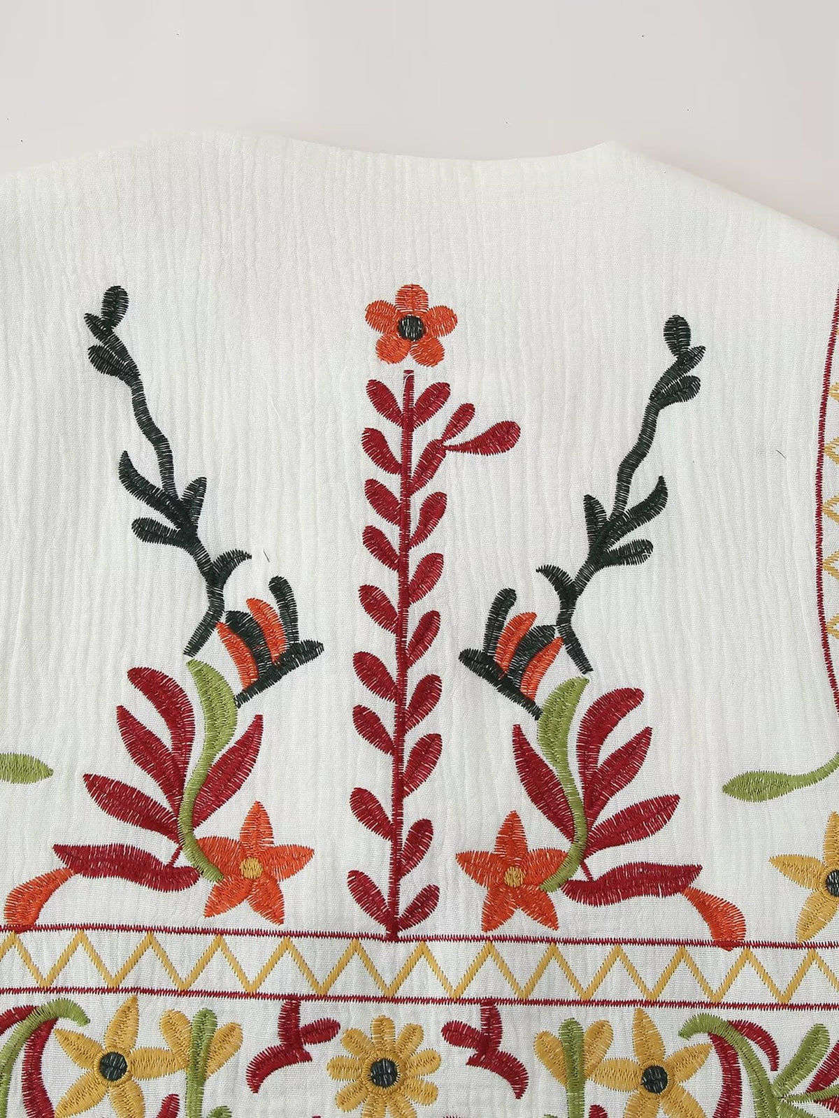 Floral Embroidered Sleeveless Cropped Cardigan - White - 4