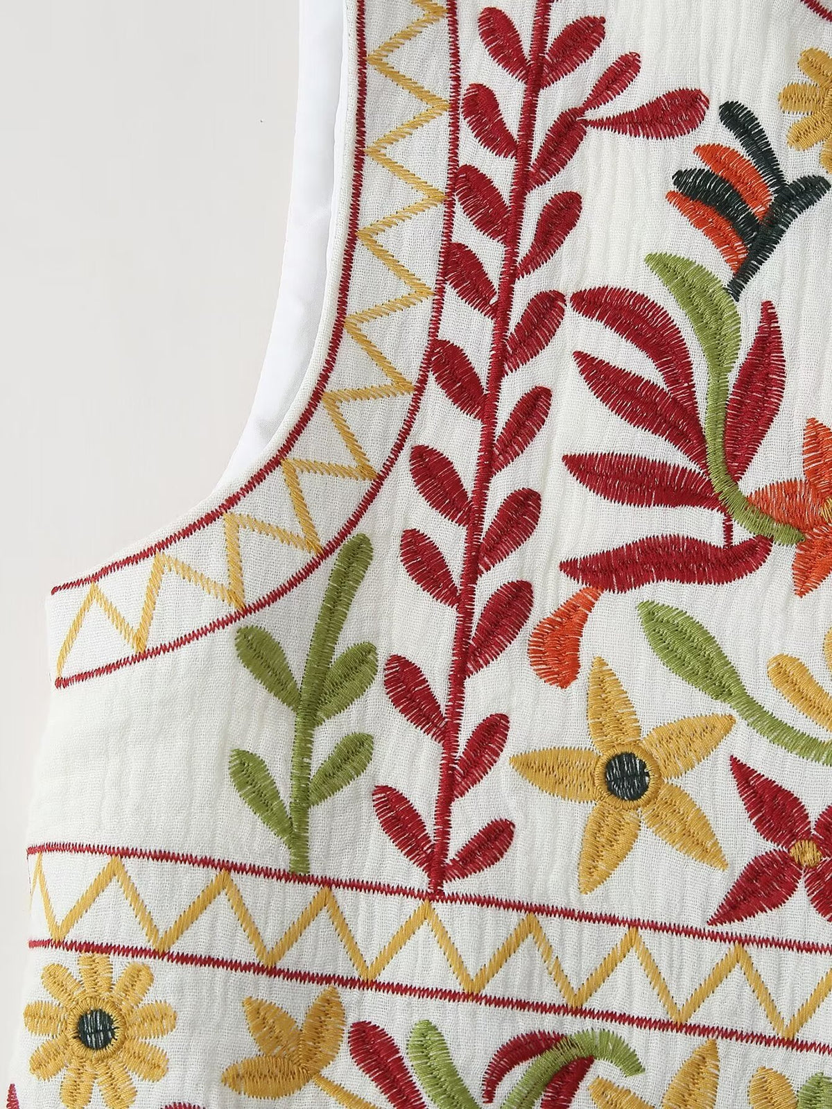 Floral Embroidered Sleeveless Cropped Cardigan - White - 6