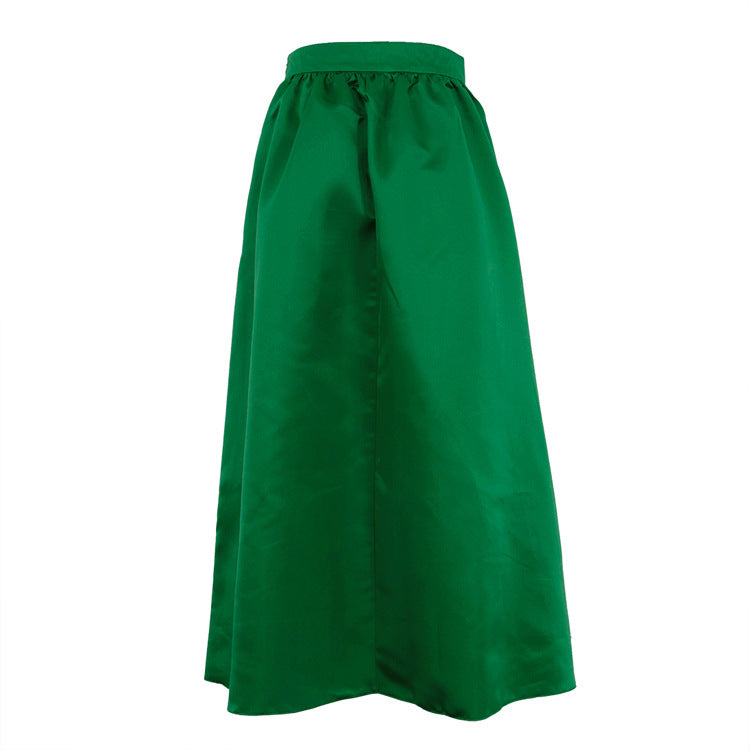 Satin Maxi Skirt With Gathered Waist - Green - 1
