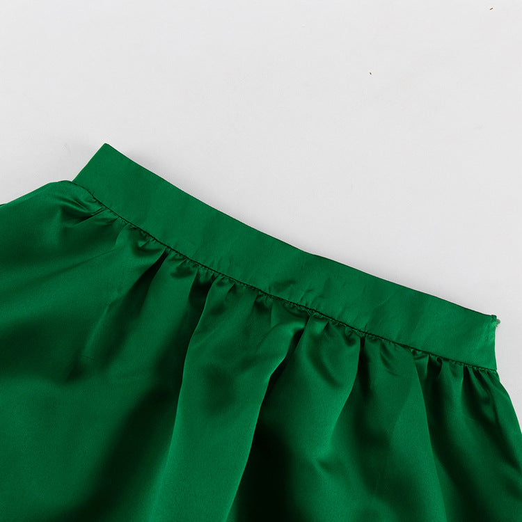 Satin Maxi Skirt With Gathered Waist - Green - 2