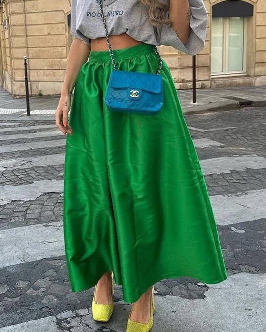 Satin Maxi Skirt With Gathered Waist