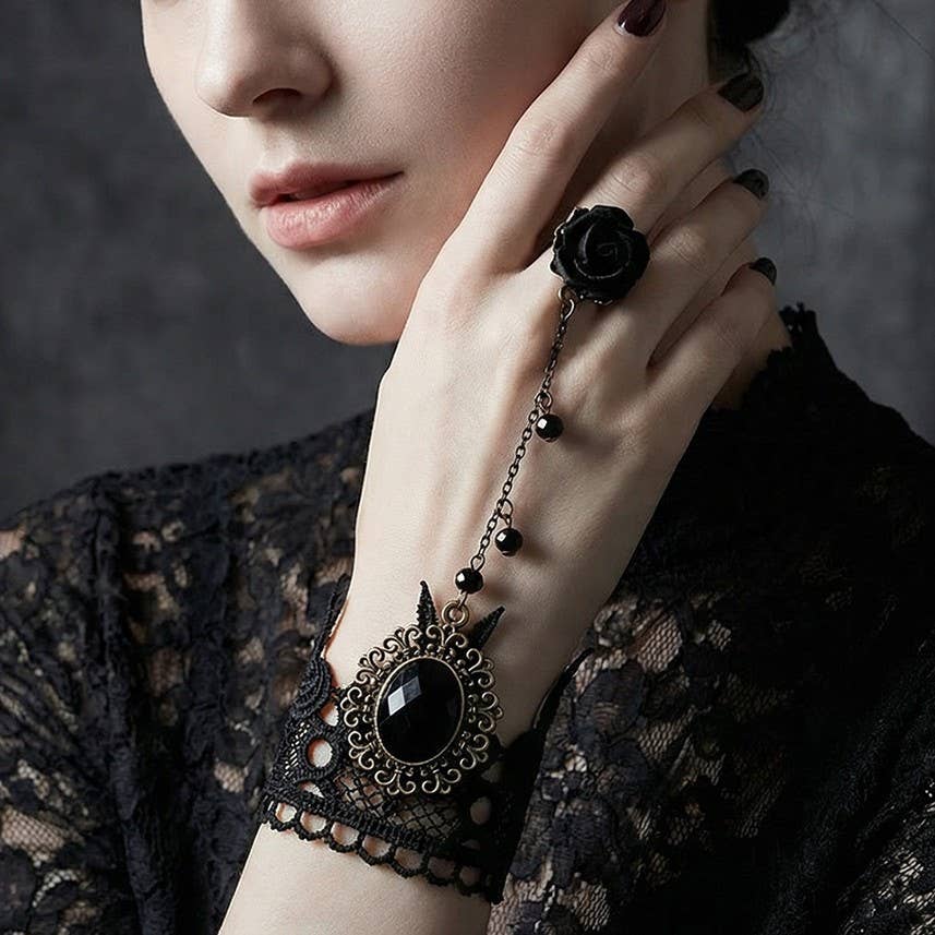 Victorian Lace Hand Chain Bracelet and Ring