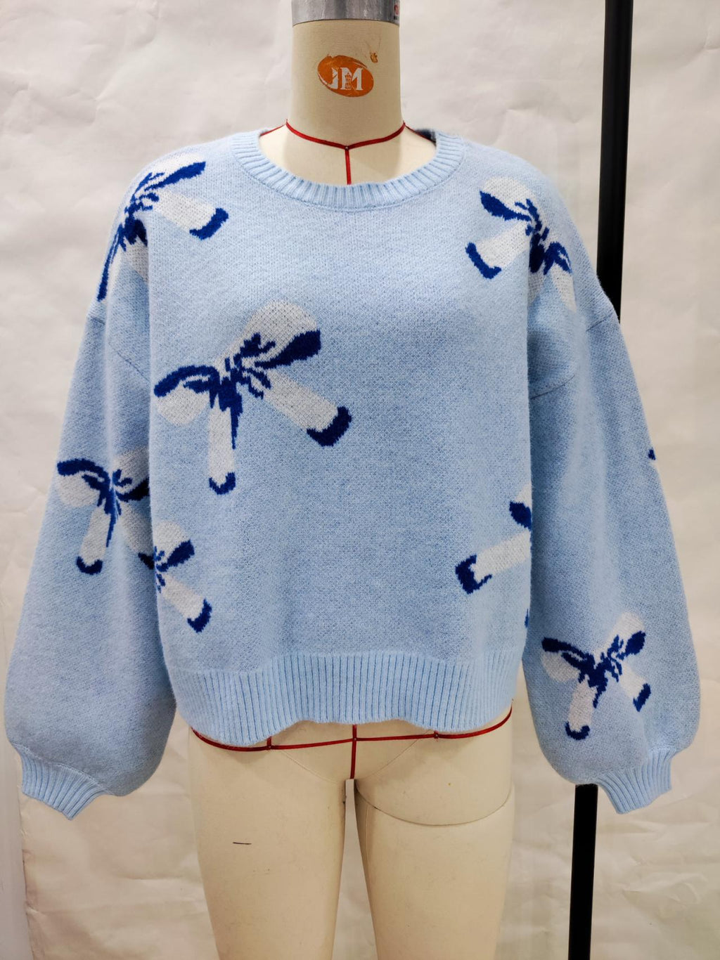 Coquette Bow Motif Knit Jumper - Blue