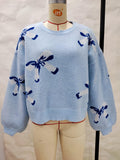 Coquette Bow Motif Knit Jumper - Blue