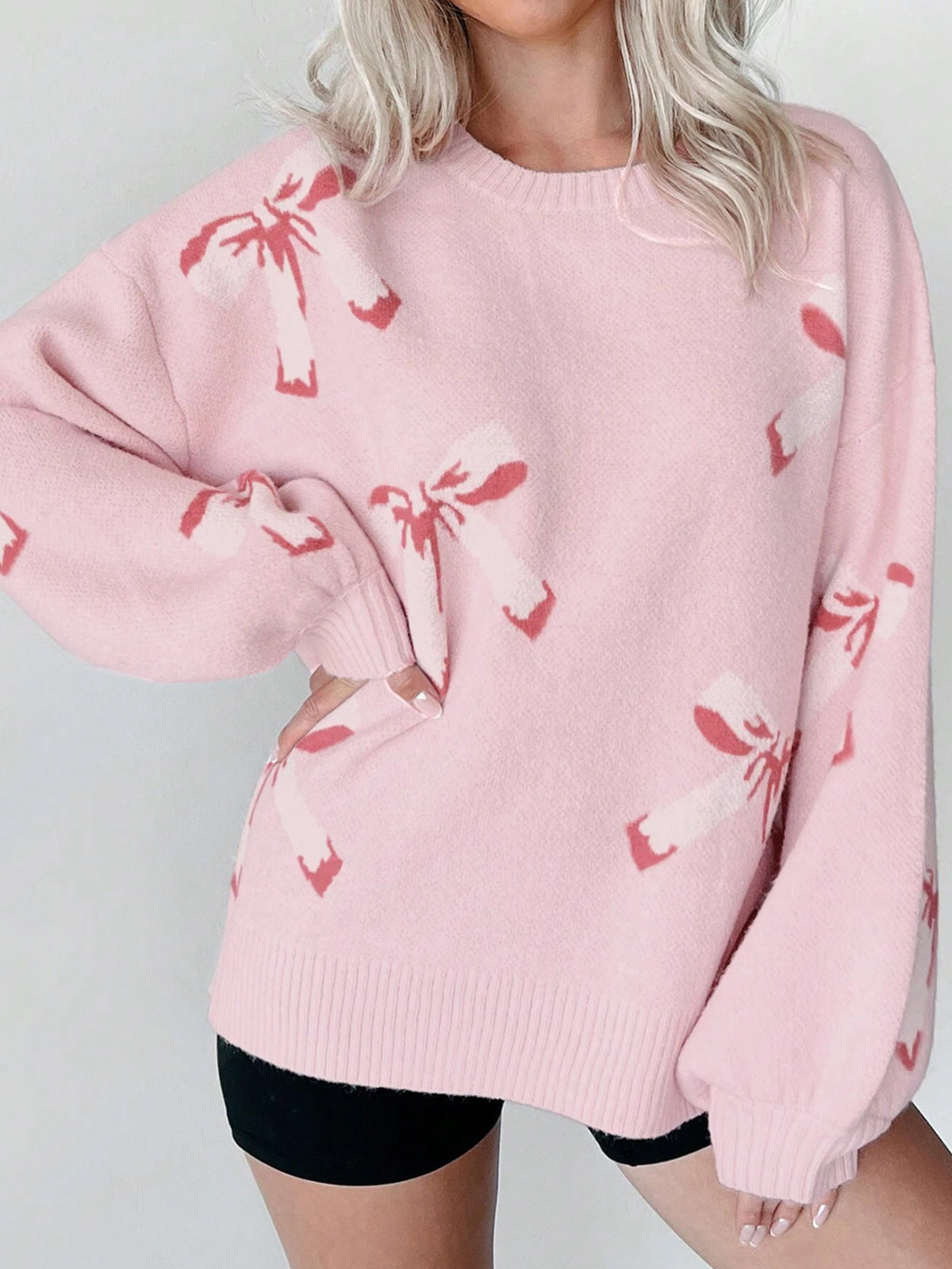 Coquette Bow Motif Knit Jumper - Pink