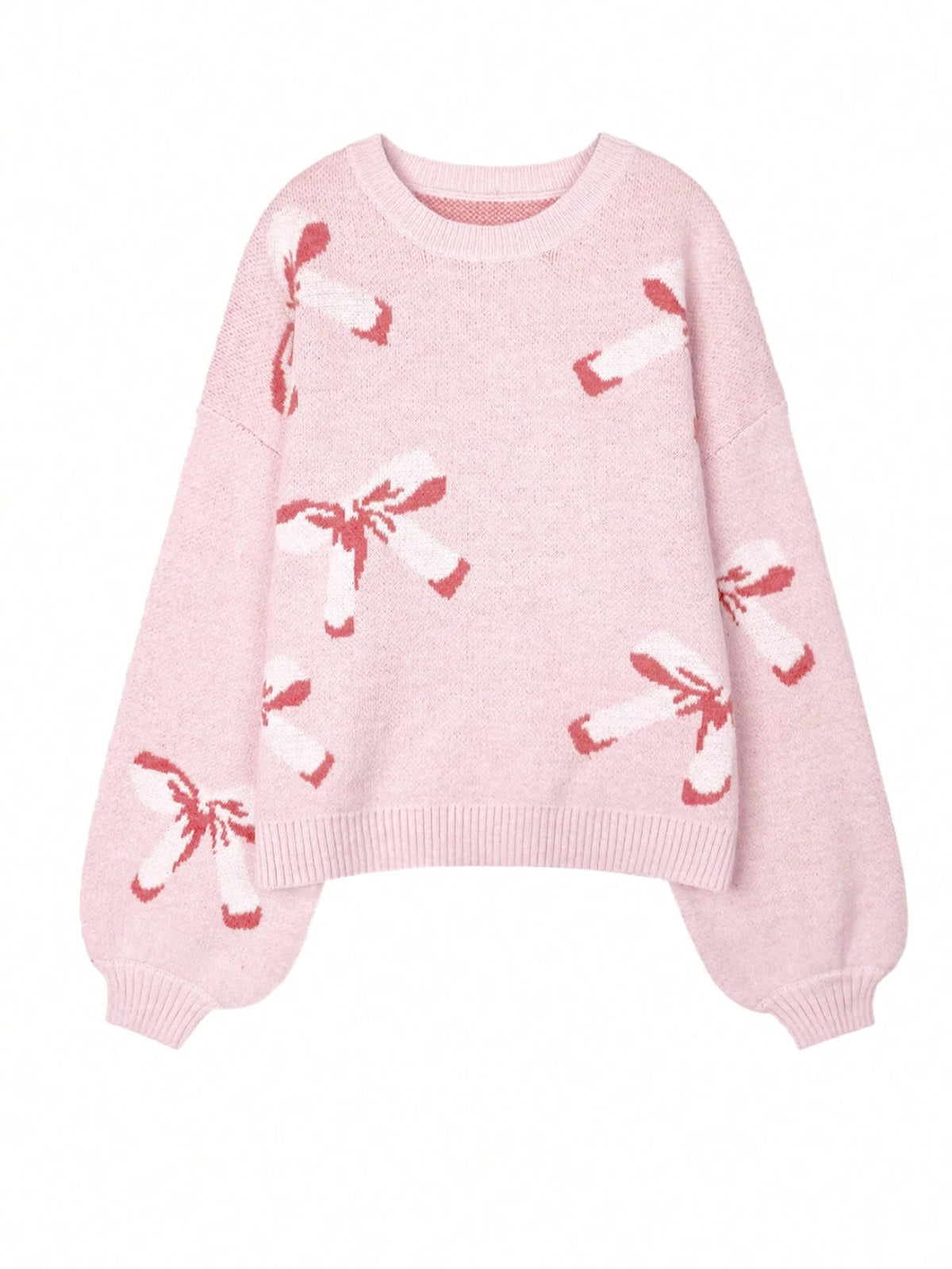 Coquette Bow Motif Knit Jumper - Pink - 1