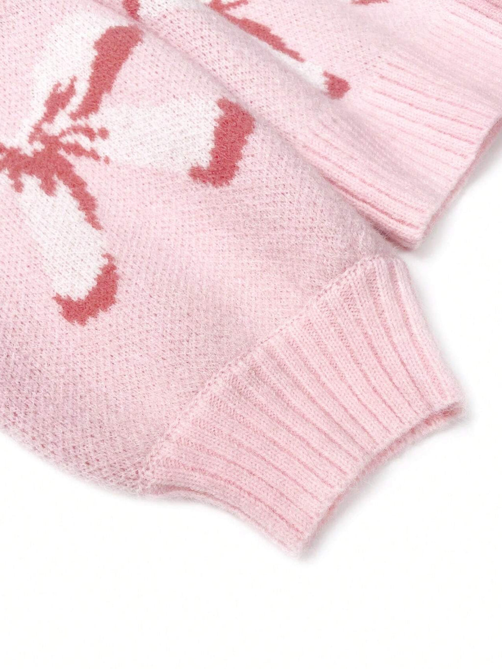 Coquette Bow Motif Knit Jumper - Pink - 2