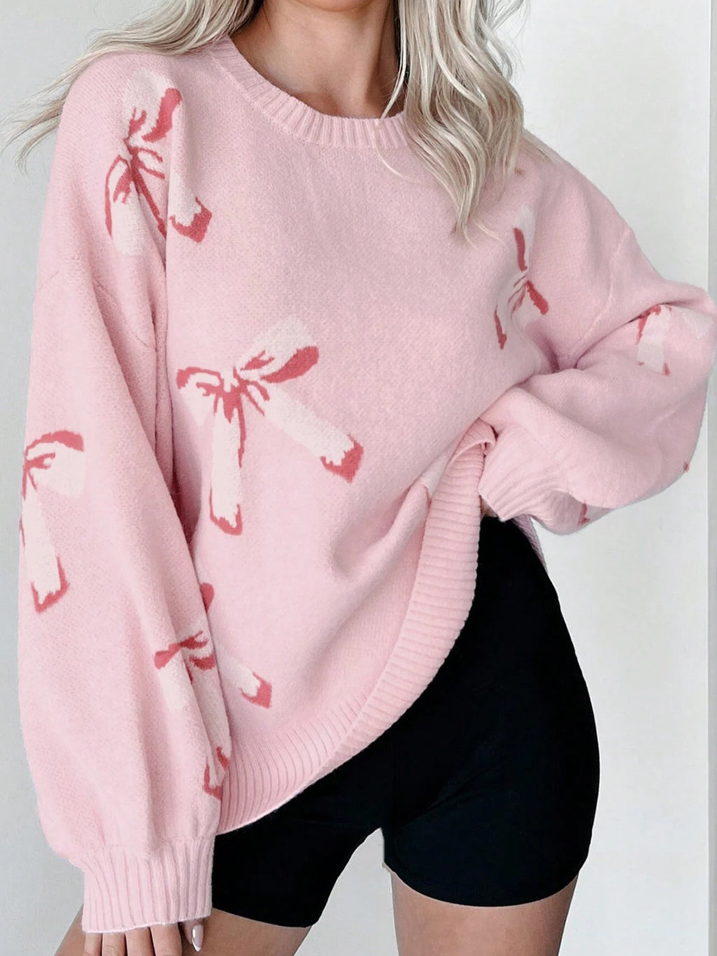 Coquette Bow Motif Knit Jumper - Pink - 5