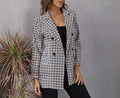 Check Print Notch Lapel Tailored Blazer - Black