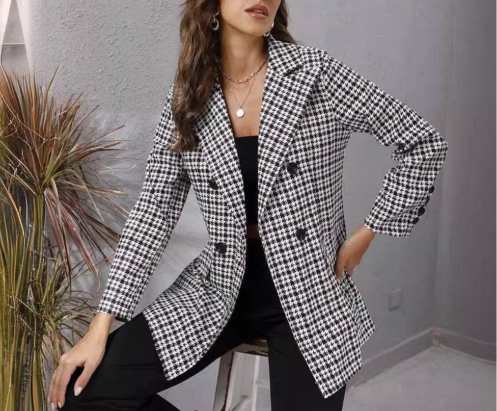 Check Print Notch Lapel Tailored Blazer