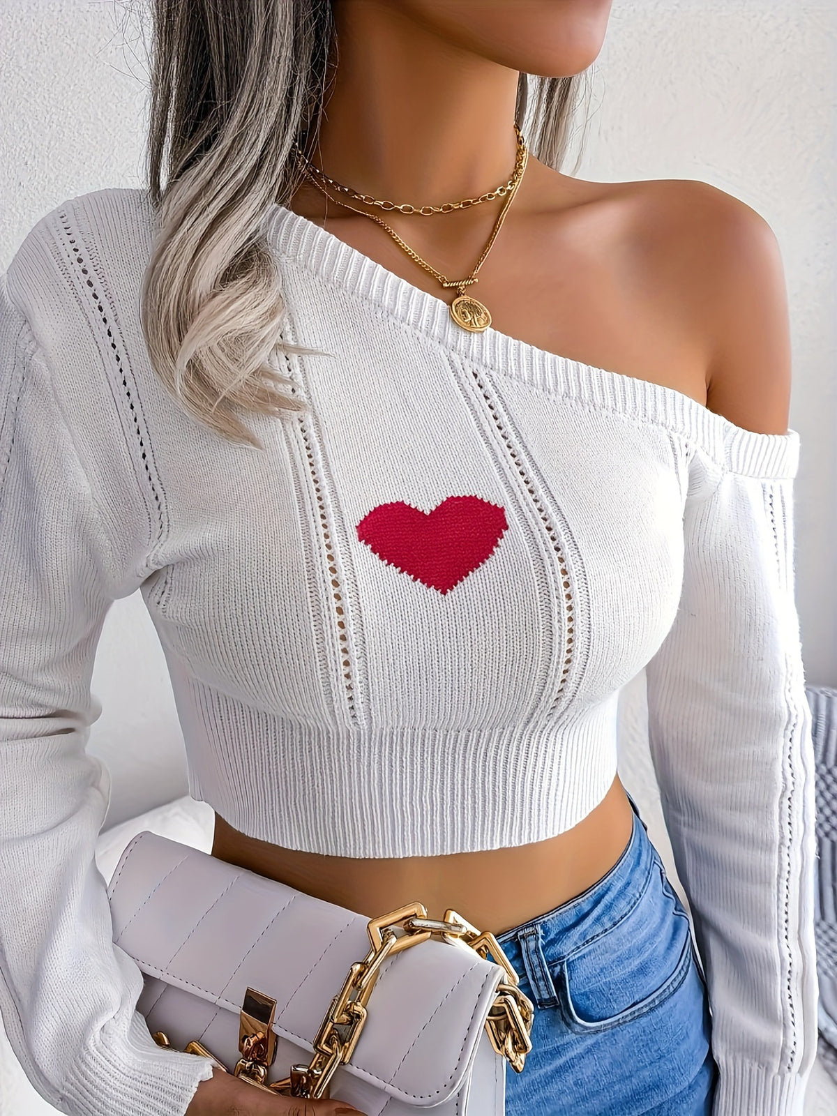 One Shoulder Cropped Ribbed Knit Sweater - Love