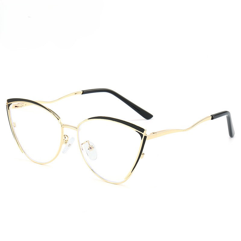 Curved Brow Cat Eye Glasses Frames - Black