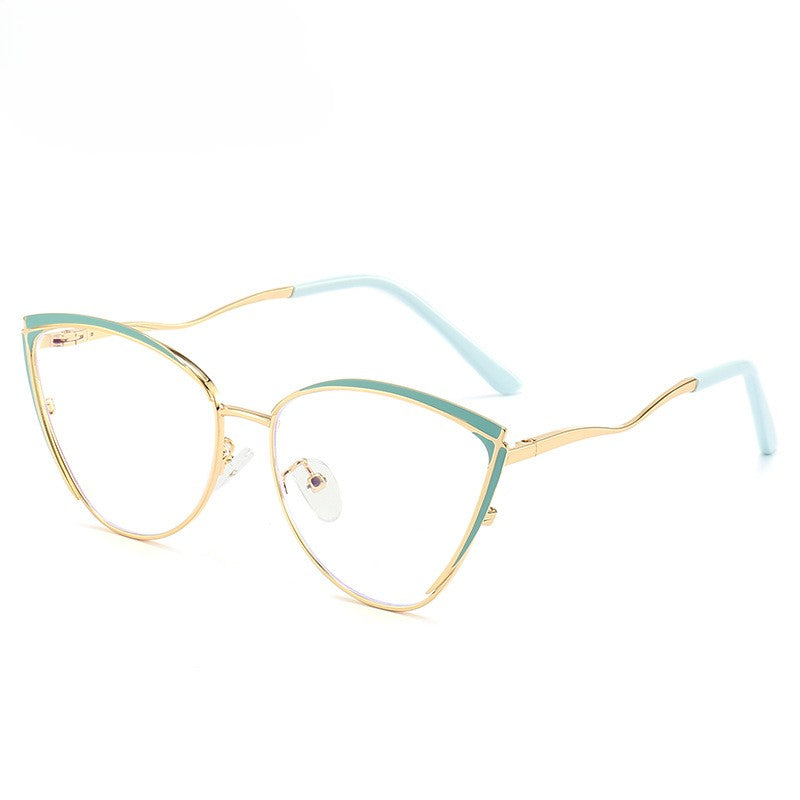 Curved Brow Cat Eye Glasses Frames - Blue