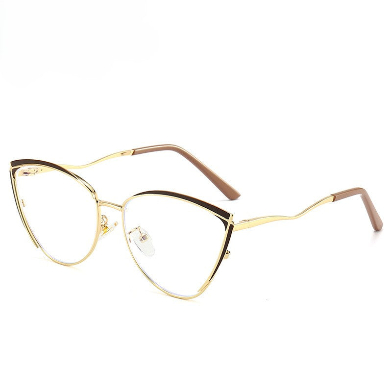 Curved Brow Cat Eye Glasses Frames - Brown