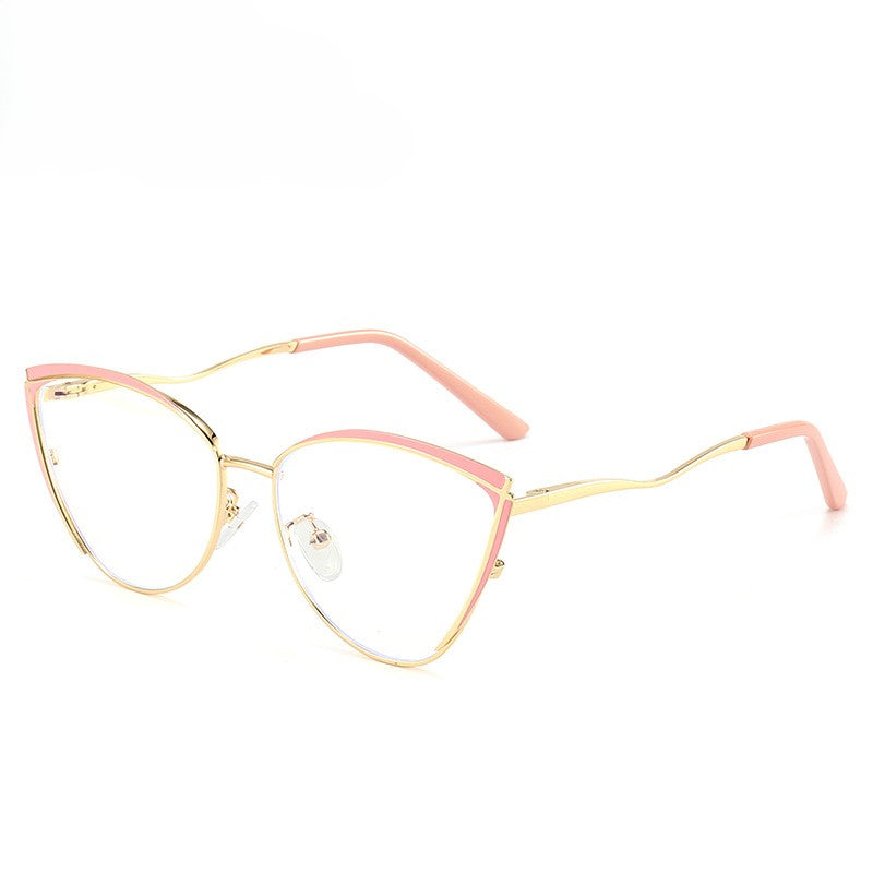Curved Brow Cat Eye Glasses Frames - Pink