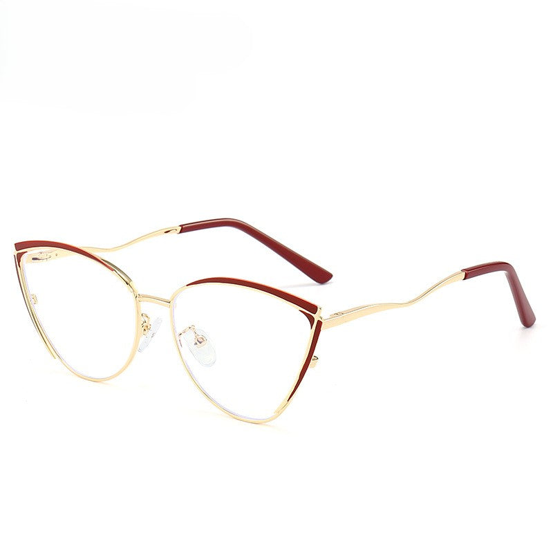 Curved Brow Cat Eye Glasses Frames - Red