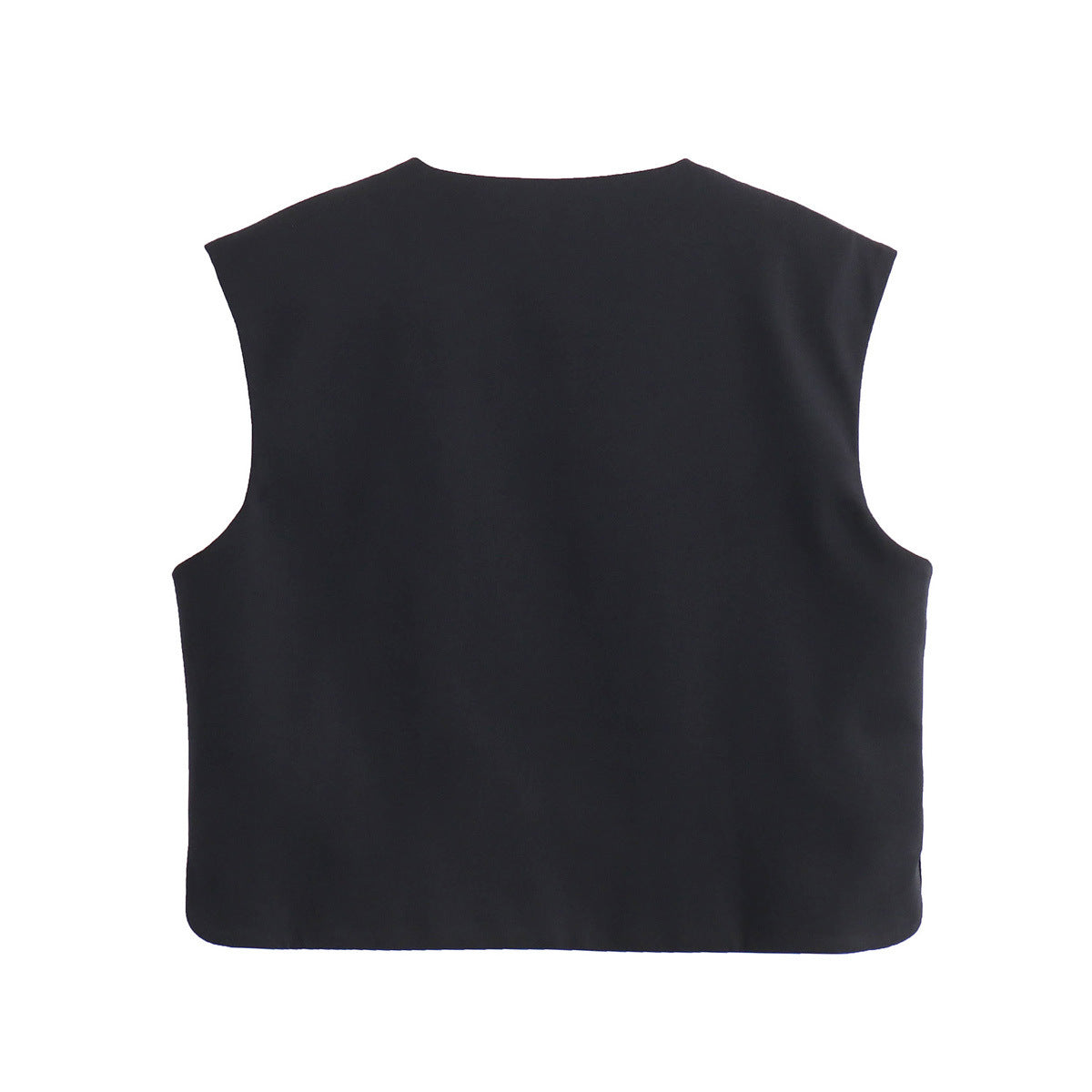 Collarless Button Front Boxy Vest - Black - 1
