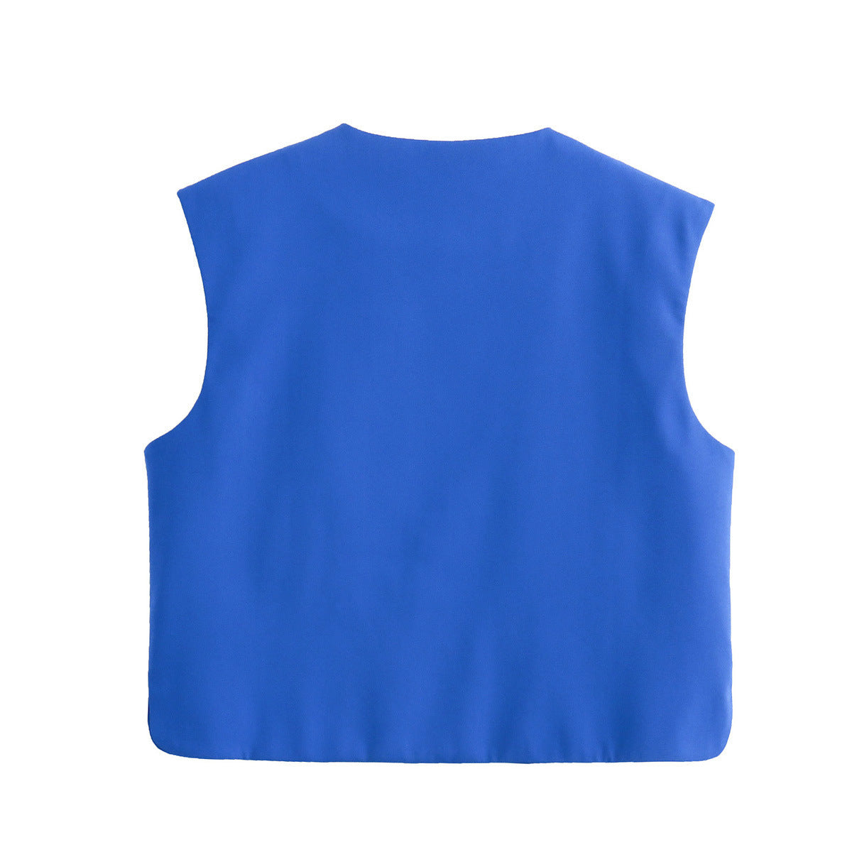 Collarless Button Front Boxy Vest - Blue - 1