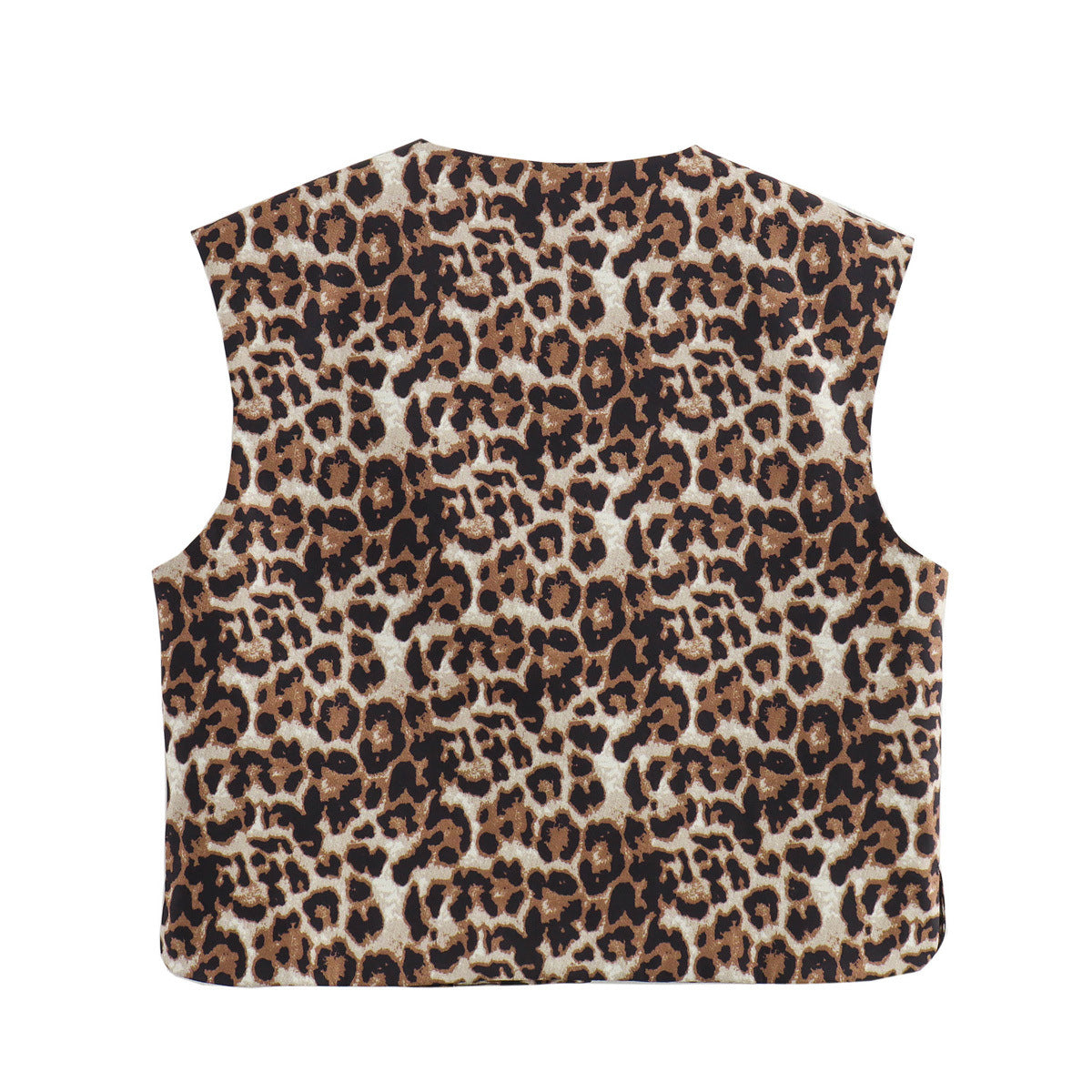 Collarless Button Front Boxy Vest - Brown - 1