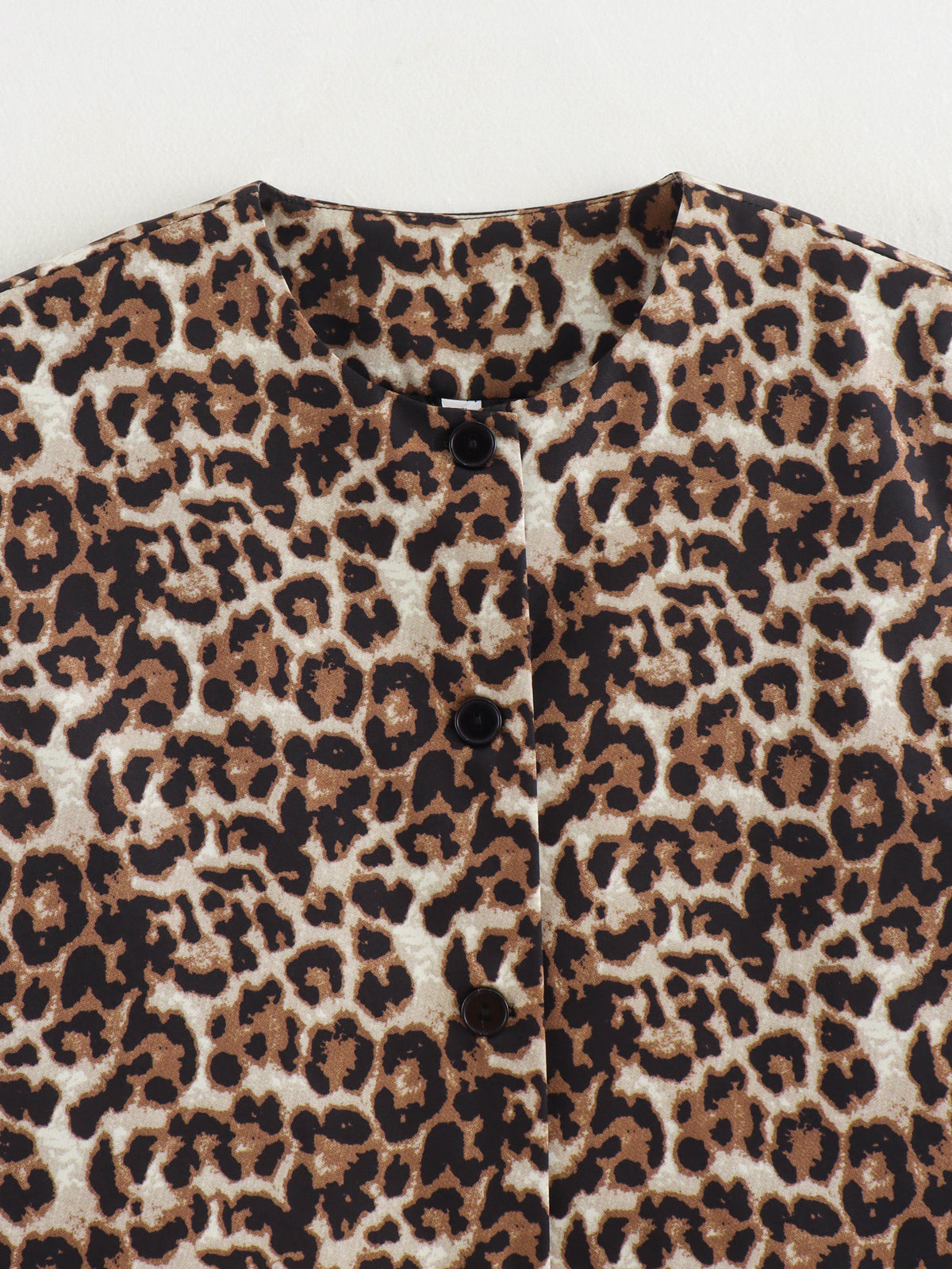 Collarless Button Front Boxy Vest - Brown - 2
