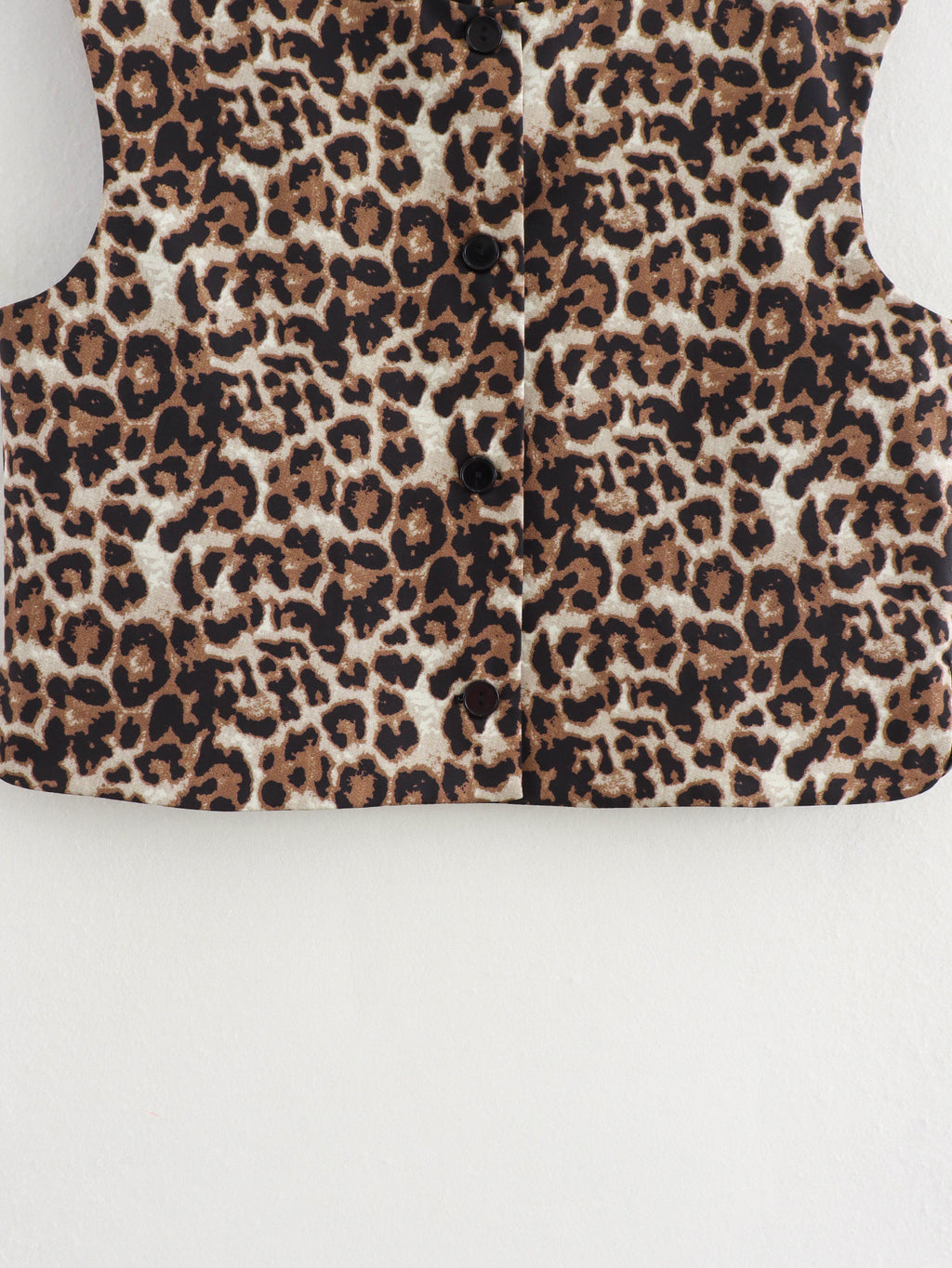 Collarless Button Front Boxy Vest - Brown - 3