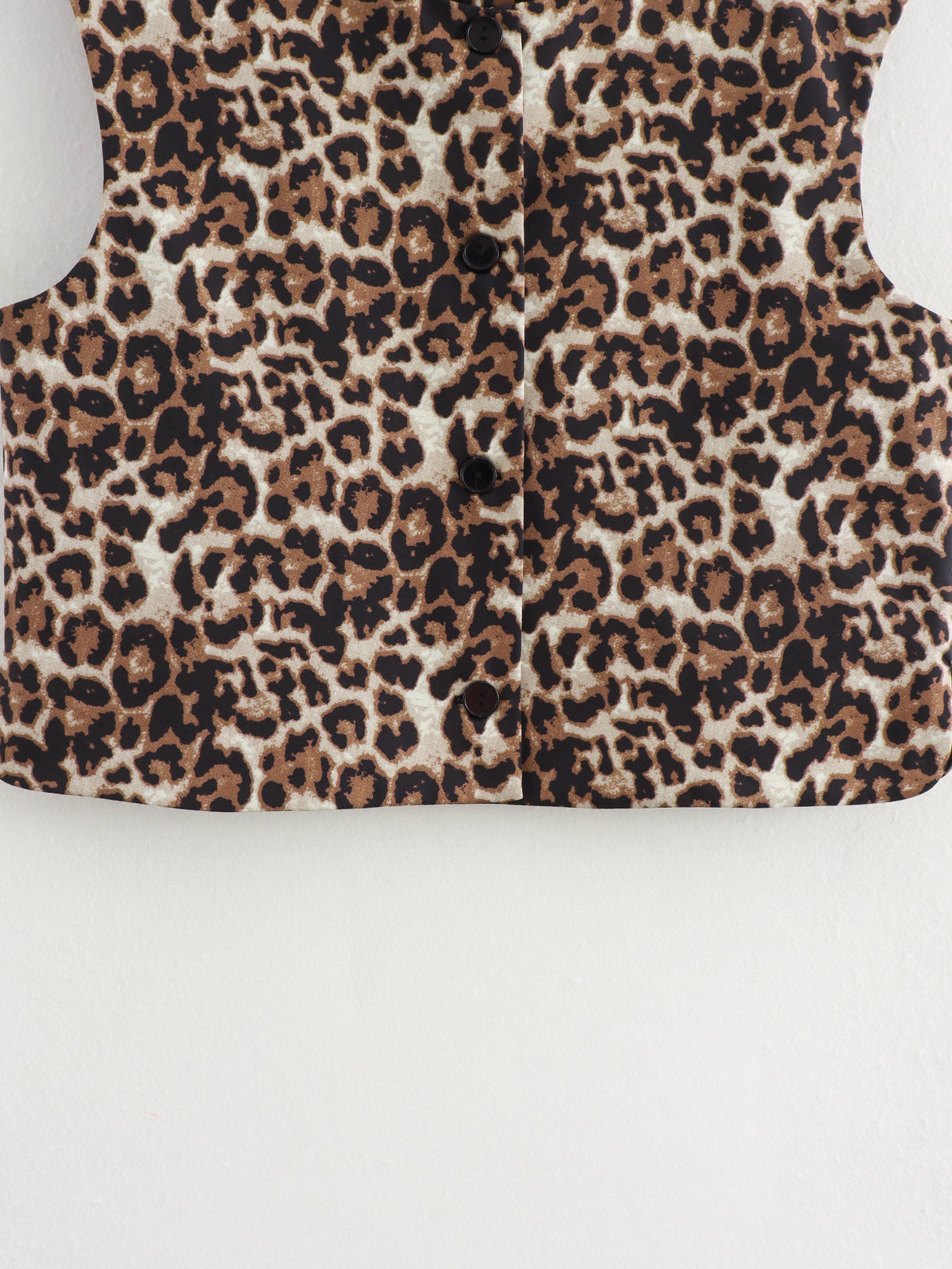 Collarless Button Front Boxy Vest - Brown - 3