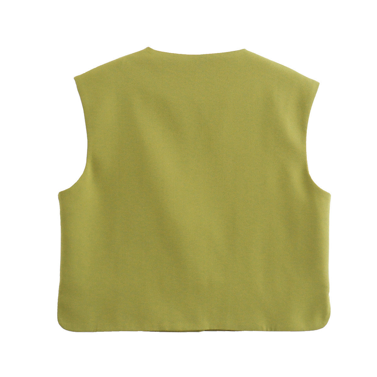 Collarless Button Front Boxy Vest - Green - 1