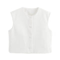 Collarless Button Front Boxy Vest - White