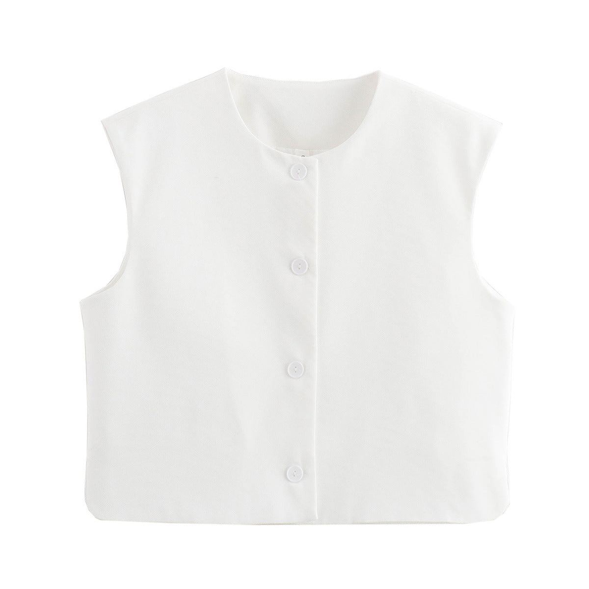 Collarless Button Front Boxy Vest - White