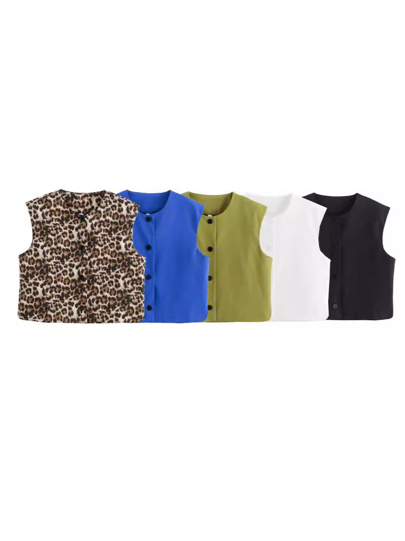 Collarless Button Front Boxy Vest - view 1