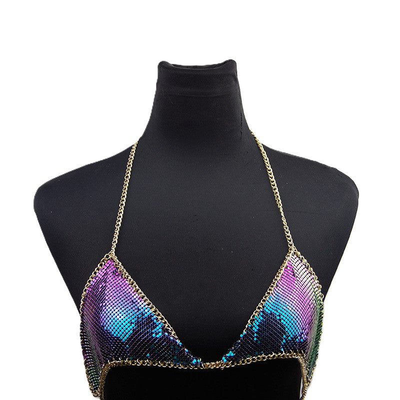 Metal Mesh Triangle Bralette Body Chain - Color