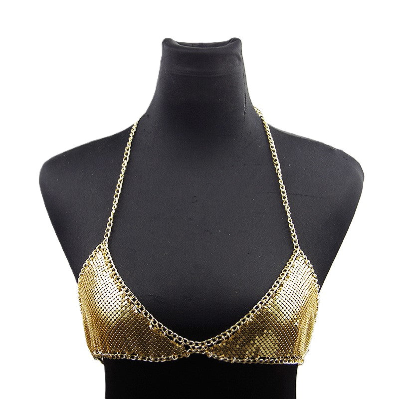 Metal Mesh Triangle Bralette Body Chain - Gold