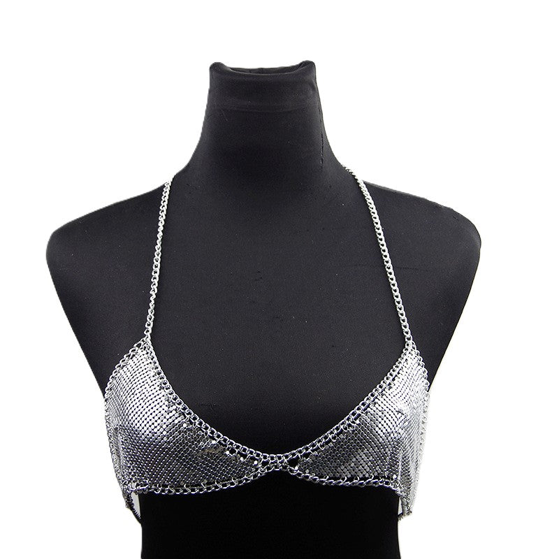 Metal Mesh Triangle Bralette Body Chain - Silvery