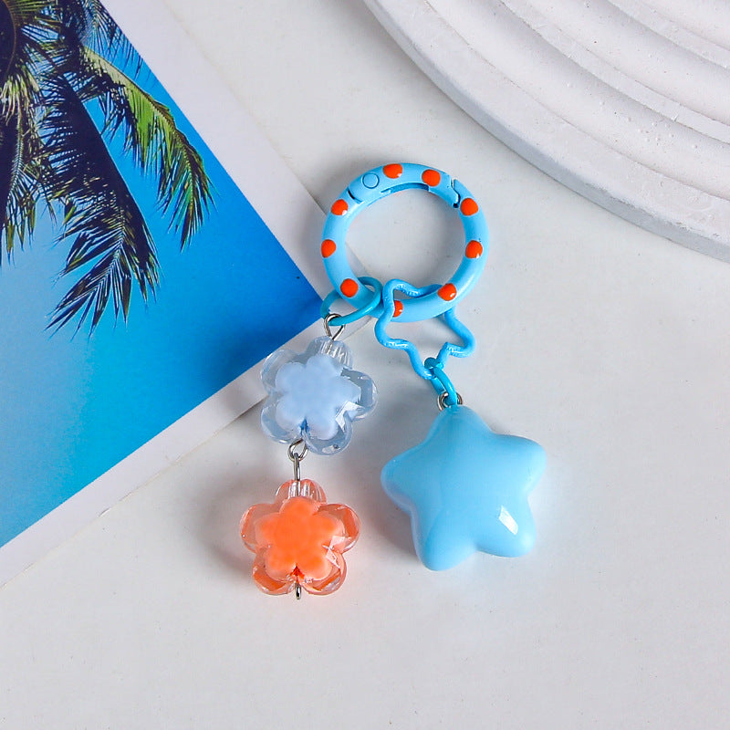 Pastel Star Flower Charm Keychain - Blue