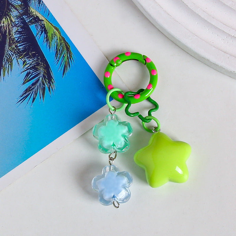 Pastel Star Flower Charm Keychain - Green