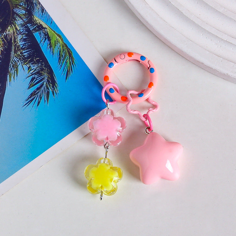 Pastel Star Flower Charm Keychain - Pink