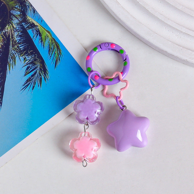 Pastel Star Flower Charm Keychain - Purple