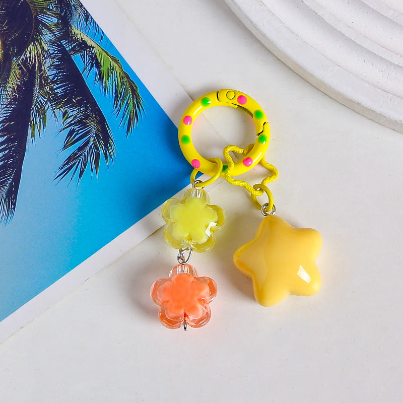 Pastel Star Flower Charm Keychain - Yellow