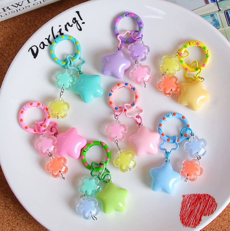 Pastel Star Flower Charm Keychain