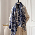 Ornate Tile Jacquard Fringed Shawl Wrap - Blue