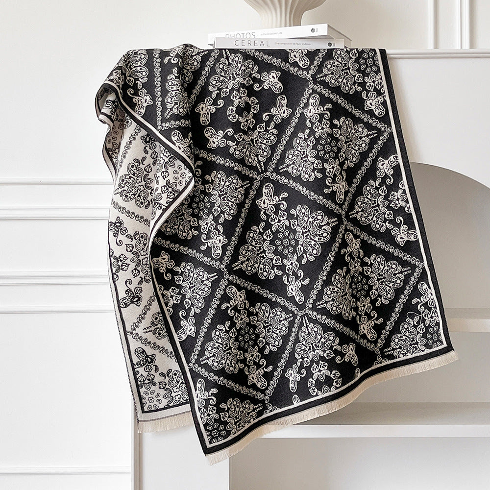 Ornate Tile Jacquard Fringed Shawl Wrap - view 1