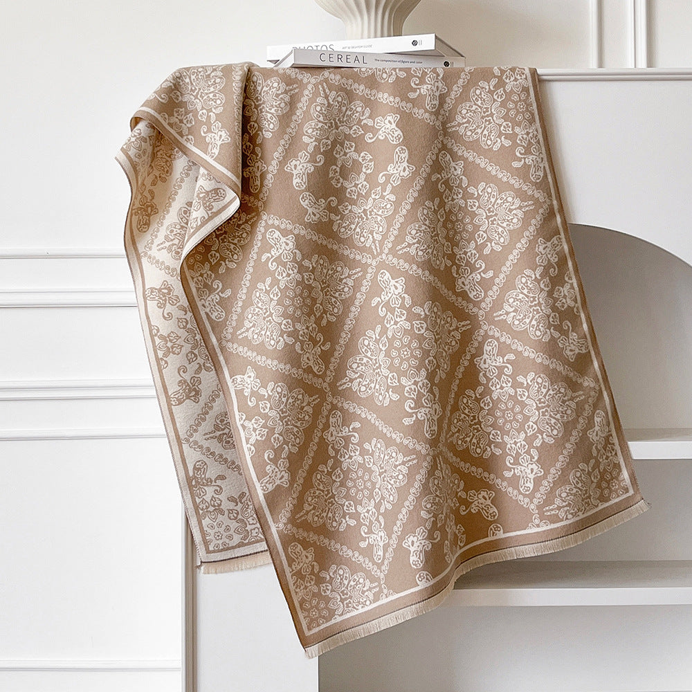 Ornate Tile Jacquard Fringed Shawl Wrap - view 2