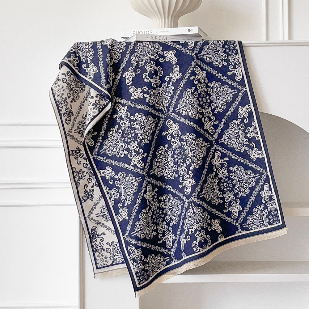 Ornate Tile Jacquard Fringed Shawl Wrap - view 3