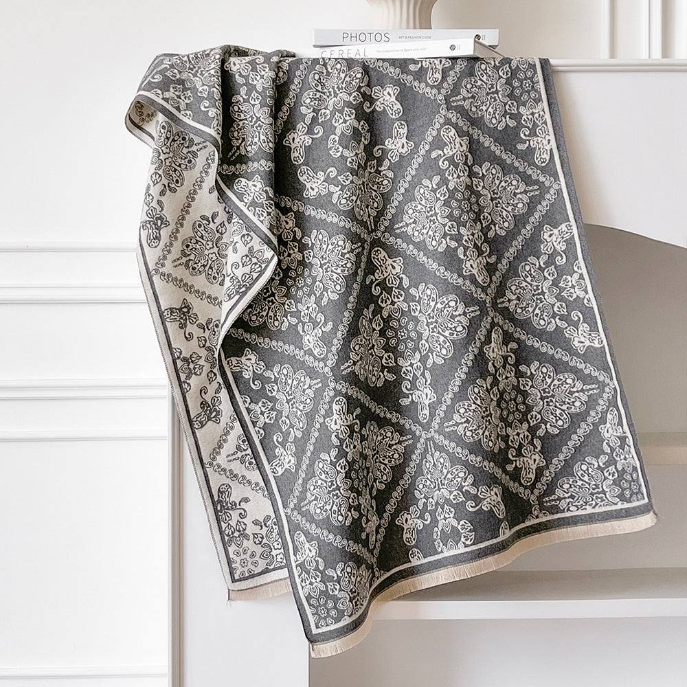 Ornate Tile Jacquard Fringed Shawl Wrap - view 4