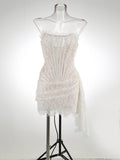 Lace Corset Draped Strapless Mini Dress - White