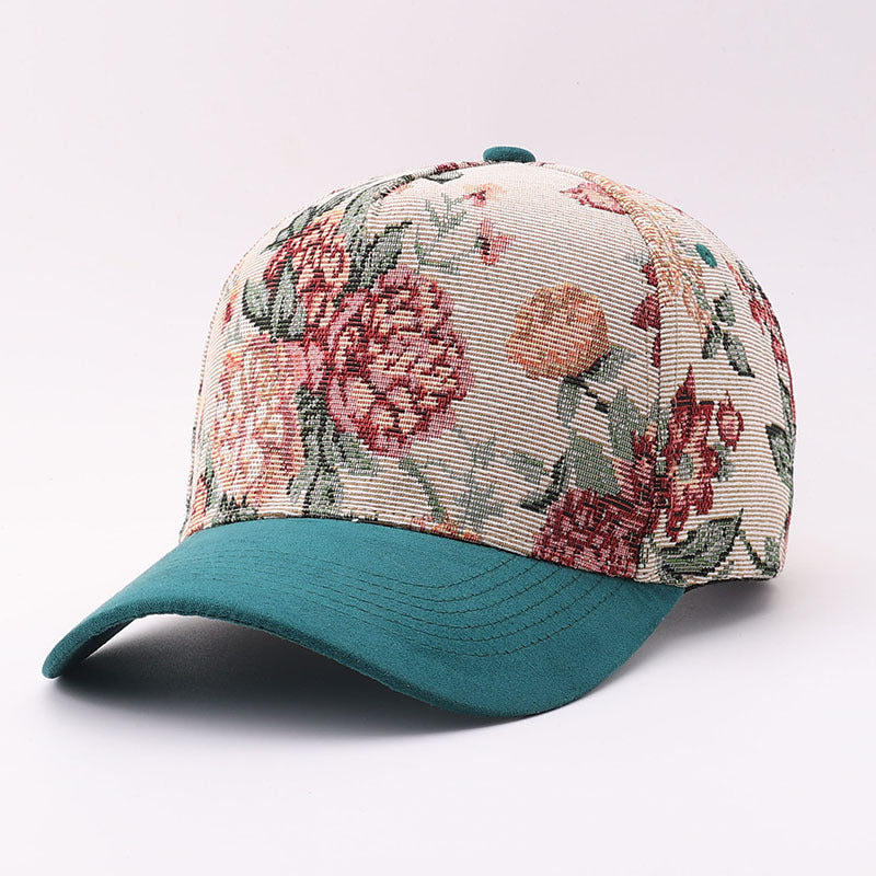 Butterfly Floral Tapestry Baseball Cap Suede Visor - FGreen