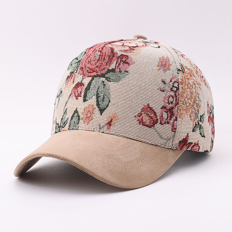 Butterfly Floral Tapestry Baseball Cap Suede Visor - FKhaki