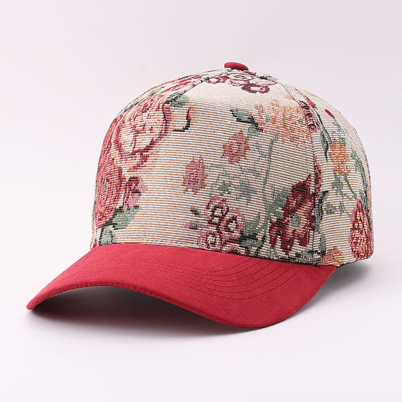 Butterfly Floral Tapestry Baseball Cap Suede Visor - FRed
