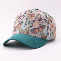 Butterfly Floral Tapestry Baseball Cap Suede Visor - Green