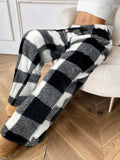 Buffalo Plaid Plush Pajama Pants - Black